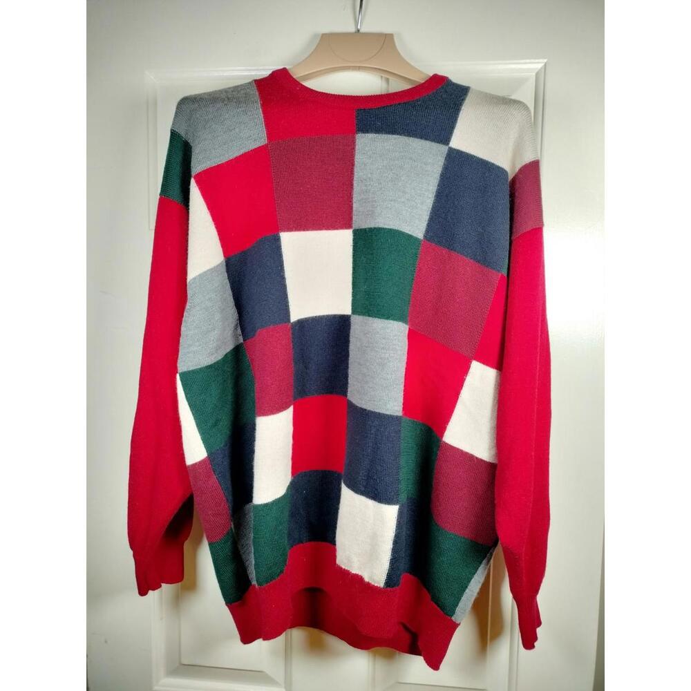 Vtg Pringle of Scotland 100% Lambswool Sweater Size XL Blue Plaid Grandpa Core‎